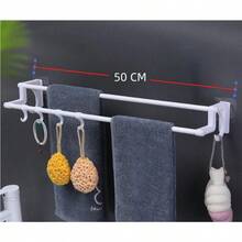 Porta Toalha Para Banheiro DUPLA CAMADA COM GANCHOS Sem Furo Com Suporte De Adesivos Multiuso - Preto - Visão 4