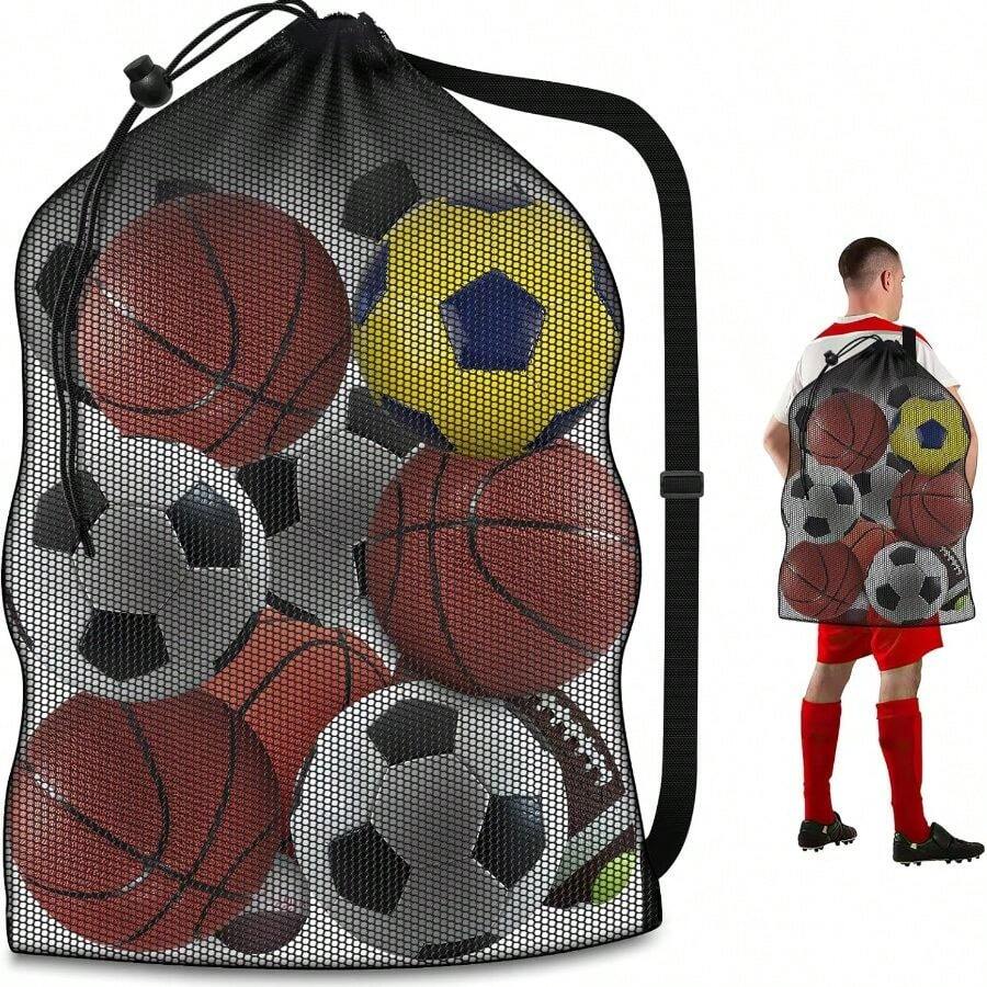 Mesh Ball Bag, Heavy Duty 40"X30" Hold 10-12 Soccer Basketball - No Pocket - View 1