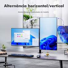 (COIBEU)Suporte duplo para monitores de 13 a 32 polegadas, com sistema a gás de alta resistência e dois braços, suporta até 16 kg (8 kg por braço), compatível com VESA 75*75 e 100*100 mm, altura ajustável com movimento completo, fixação por grampo com gerenciamento de cabos. - Visão 5