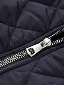 Men's Diamond Quilted Lapel Padded Padded Coat, Commuter Multi-Pocket Zipper Lightweight Padded Padded Coat - Blue - View 4