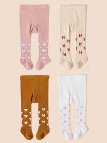 1/4 Pairs Of Baby/Girl Pantyhose, Cute Bow/Heart Pattern, Soft Elastic Knitted Stockings, Suitable For Daily Wear/Travel In Spring And Autumn - Multicolor - View 19