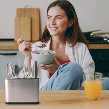 4-Compartment Stainless Steel Utensil Holder, Countertop Knife Fork Spoon Organizer, Kitchen Utensil Storage Basket, Multi-Compartment Utensil Rack, Can Hold Forks, Spoons, Knives, Chopsticks, Rust-Proof Kitchen Countertop Storage, Space-Saving Desktop Utensil Storage Box, Household Kitchen Countertop Small Utensils, Practical Kitchen Restaurant Utensil Storage Container, Stable Non-Slip Base Utensil Holder, Keep Utensils Organized And Convenient For Daily Use, Modern Style Kitchen Storage Accessory, Suitable For Home, Apartment, Dorm, Fit For Storing Various Utensils And Kitchen Tools - Multicolor - View 8