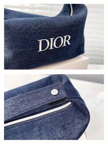 Dark Denim Handheld Cosmetic Bag Multi-Space Makeup Storage Organizer Metal Letter Logo Wash Pouch Classic Luxury Beauty Gift For Women - Dior Cosmetic Bag DIOR-GIFT-123 - Denim Blue - View 6