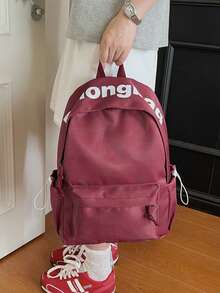 Dedoo Juego de 3 piezas de mochila, estampado de estrellas & letras, cordón con cremallera de bloques de color, gran capacidad, mochila escolar, bolso diario para estudiantes de universidad y campus - Rojo - Ver 5