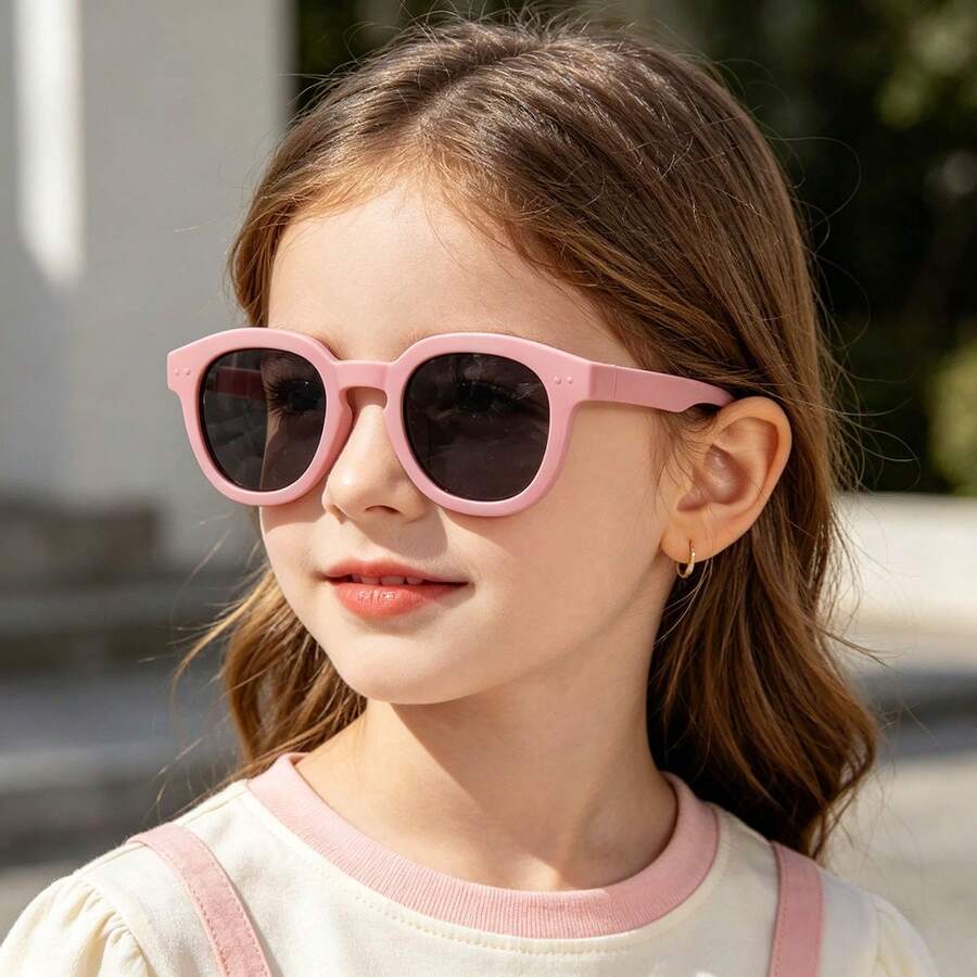 1 Pair Kids Square Rounded Frame Glasses With Double Rivets And Non-Slip Nose Pads, Sweet Decorative Eyewear For Outings, Daily Wear, Street Photography And Check-In - Multicolor - View 1