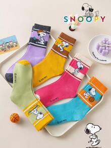 SNOOPY 1/5/10 Pairs Snoop Sock Women's Mid-Calf Socks, Dopamine Color-Block Double Stripe Cute Casual Breathable Fun Gift Socks - Multicolor - View 5