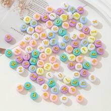100pcs Random Mixed White Base Colorful English Letter Acrylic Beads, DIY Bracelet Phone Chain Handmade Beading Accessories - Multicolor - View 2