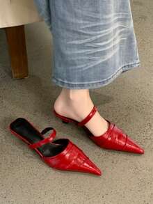 Vintage Chunky Heel Pointed Toe Women's New Style Elegant Commute French Mary Jane High Heels - Red - View 3
