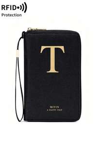 FOREVER MIYIN RFID Blocking Passport Holder Travel Essential, Alphabet Print Zipper Document Organizer With Wrist Strap, Multi‑Slot Travel Wallet For Vacation Trip - Black - View 20