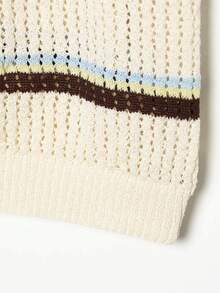 DEEKA Autumn/Winter New Women's European And American Style Fashion Minimalist Turn Collar Striped Knit Short Sleeve Sweater - Beige - View 9