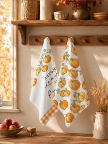 2pcs Minimalist Autumn Pumpkin Pattern Kitchen Towels, Soft Polyester Dish Cloths, Suitable For Kitchen Decor, Kitchen Cleaning, Holiday Party Decoration, Kitchen & Bathroom Supplies, Home Essentials, Home Decor, Housewarming Gift - Multicolor - View 8