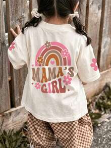 Atasan Bayi Perempuan Sederhana Motif Huruf "Mama's Girl" Leher Bulat Lengan Pendek yang Lucu - Aprikot - View 2