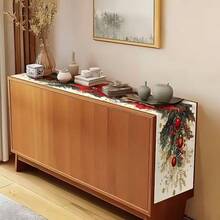 1 Set Of Linen Table Runner, Holly And Red Gold Christmas Decoration Ball Pattern. Durable Indoor And Outdoor Holiday Table Flags, Suitable For Kitchen, Restaurant, And Christmas Party Decoration, Holiday Themes, And Home Decor. - Multicolor - View 4