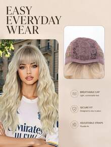 22 Inch Ombre Long Curly Wigs With Bangs Wigs Nature And Soft Synthetic Fiber Replacement Wigs For Women For Daily Party Use - 漸層 - 查看 5