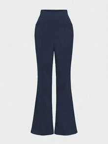 2pcs/Set French Elegant Daily Commute Business Old Money Style Date Waist-Cinching 3/4 Sleeve Square Neck Top + Straight Pencil Long Skirt - Navy Blue - View 3