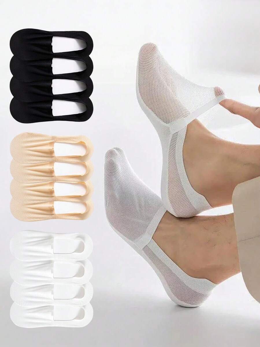 4 Pairs Mesh Invisible No Show Socks, Breathable Anti Slip Low Cut Liner Socks Thin Summer Casual Foot Socks For Men - Multicolor - View 1
