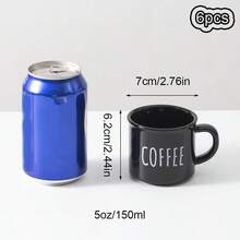 6 st 150 ml/5 oz minimalistiska espressokoppar i keramik, mini kaffekoppar med handtag i porslin, släta demitasse-koppar för te, drycker, , mjölk och vatten, perfekta för espressomaskin, present till kaffeälskare - Multifärgad - Visa 3
