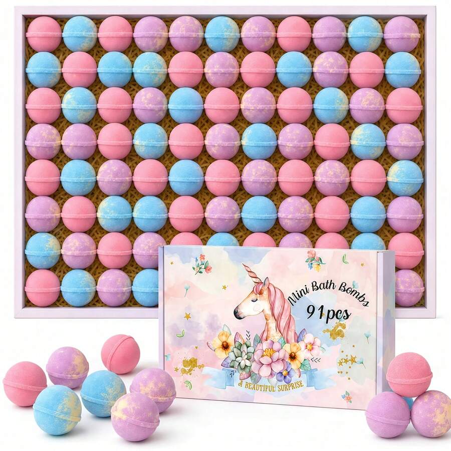 91pcs Mini Bath Bombs Gift Set, 15g/0.53oz Each, 3 Scents, Random Assorted Color Mix, Colorful Fragrant Bath Fizzies, Holiday Gift For Birthdays, Christmas, Easter, Halloween, Thanksgiving & Valentine' Day