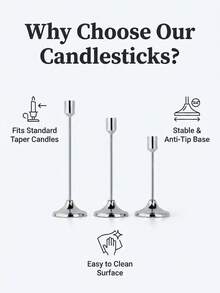 Luxury Electroplated Metal Candle Holder, Glossy Mirror Finish, High-Low Combination Design, Non-Slip Base To Protect Tabletop, Suitable For Long Taper Candles, Ideal For Home Dinner, Party Gathering, Wedding Hotel Tabletop Decoration - Silver - View 5