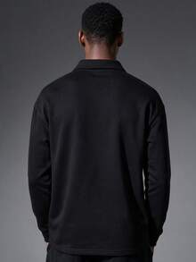 Camvyn Men's Sweatshirt, Autumn Patchwork Loose Drop Shoulder Airplane Collar Pullover, Casual Versatile Everyday Wear - Black - View 2