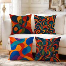 4pcs/1pc Vintage Geometric Abstract Pattern Pillow Covers, Single-Sided Printed Pillow Covers, Suitable For Living Room Bedroom Home Decor, All-Season Pillow Covers - Multicolor - View 1