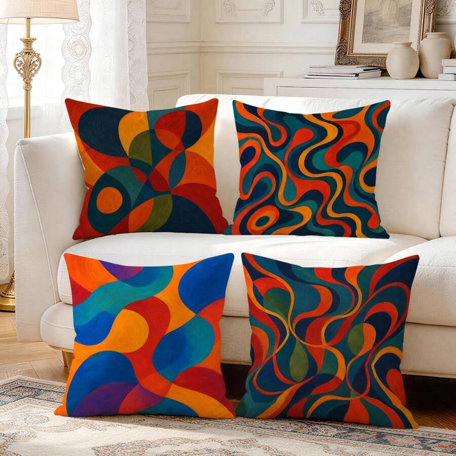 4pcs/1pc Vintage Geometric Abstract Pattern Pillow Covers, Single-Sided Printed Pillow Covers, Suitable For Living Room Bedroom Home Decor, All-Season Pillow Covers - Multicolor - View 1