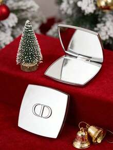 Silver Metal CD Logo Compact Mirror, Portable Double Sided Folding Makeup Mirror, Mini Pocket Cosmetic Mirror Luxury Gift For Women DIOR-GIFT-13 - Silver - View 2
