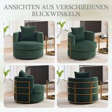360° Rotating Corduroy Leisure Armchair With Soft High-Density Foam Padded Armrests And Storage Space Under The Seat, Suitable For Bedroom And Living Room (Dark Green Corduroy), 76 X 76 X 26 Cm - Multicolor - View 4