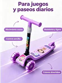 Patinete de 3 ruedas para niñas, altura regulable, plegable, ruedas luminosas, diseño de dibujos animados, juguete para niños principiantes - Multicolor - Ver 3