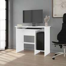 Computer Desk With Open Storage, White - White + Particle Board + Melamine - View 2