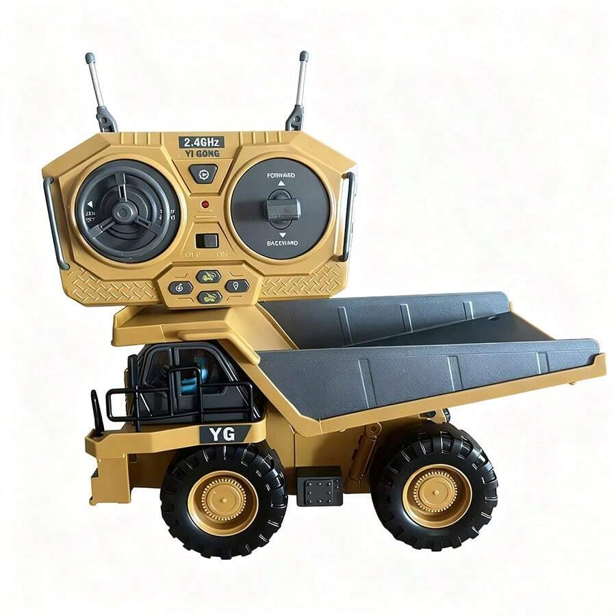 Excavadora de control remoto de 11 canales de aleación y plástico, juguete de vehículo de ingeniería, juguete divertido para niños, camión de construcción de alta tecnología, regalo perfecto para niños, regalo de cumpleaños, regalo para novio, juguete para exteriores - [9 canales]camión volquete - Ver 1