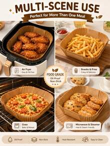 200PCS/100PCS/50PCS Disposable Air Fryer Liners, Square & Round Air Fryer Basket Baking Paper Trays, Non-Stick Oil-Resistant High Temperature Resistant Baking Paper, Absorbs Grease, Double-Sided Silicone Waterproof Oil-Proof Leak-Proof, Extra Tall Thick High Edge Design Prevents Splatter & Leaks, No Cleaning Needed, Throw Away After Use, Heat Resistant, Suitable For Multiple Cookware, Air Fryer/Oven/Steamer/Microwave Accessories, Easy Clean Pot Basket - Multicolor - View 4