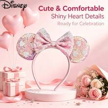 Disney Pink Heart Sequin Mickey Ears Headband, Sweet Bow Decor Hair Accessory, Suitable For Halloween, Christmas, Theme Park, Party, Cosplay Costume - Love a - View 4