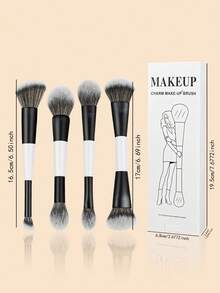 4pcs Multi-Function Makeup Brush Set, Foundation Brush, Contour Brush, Powder Brush, Highlighter Brush, Concealer Brush, Blush Brush, Soft Fiber Professional Makeup Tools, Travel Essential, Gift For Women And Girls - White - View 4