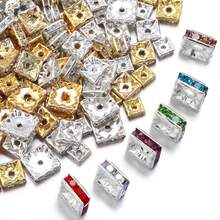 30 Peças Contas Espaçadoras Quadradas de Strass de Cobre, Espaçadores de Pulseira Bola de Flor, Acessórios de Joias Pendentes, Materiais para Pulseira e Colar de Contas Feitos à Mão DIY, Espaçadores para Fabricação de Joias - contas espaçadoras quadradas - Visão 6