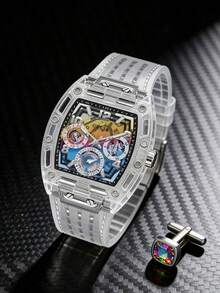 GUESS Men's Matte Black Barrel-Shaped Multifunction Quartz Watch, Black Soft Silicone Strap, GW0203G3 - one-size - View 12