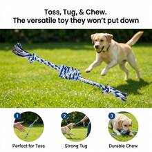 Pet Rope Toy - Durable Braided Knot, Suitable For Chewing Dogs, Interactive Tug Toy With Hand-Pull Knot, Can Withstand Strong Pulling, Ideal For Pet Interaction Training And Teeth Cleaning - Blue and White - View 8