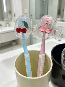 1pc Half Cherry Pattern Toothbrush Holder - Transparent Dust-Proof Toothbrush Cover, Bathroom Accessory, Perfect Protection For Women And Girls' Travel Toothbrushes, Portable Snap-Lock Toothbrush Storage Case, Fits Most Manual/Electric Toothbrushes, Dust-Proof Protective Cover, Suitable For Home And Travel, Family Gift, Back To School Gift, Travel Supplies - Multiple Styles - View 3