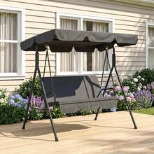 3-Seater Swing Garden Lounge Swing Bench, Weather-Resistant, 172 Cm X 110 Cm X 153 Cm, Black - 黑色 - 查看 2