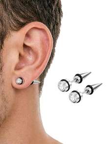Pendientes de botón de acero inoxidable 316L estilo rock moderno 1 par, adecuados para uso diario y de fiesta, se pueden regalar a amigos y amantes, unisex, regalo de San Valentín y cumpleaños - 1 par de pendientes de botón - Ver 3