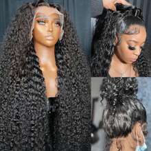 Natural Deep Wave Human Hair Wigs 36 Inch Extra Long 13x4 13x6 HD Lace Frontal Design 200 Density Voluminous Tangle Free Durable Hair Wigs - Natural Black - Ver 3