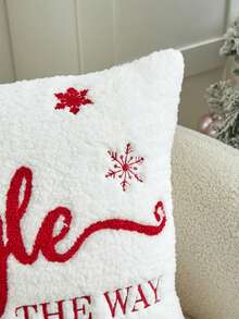 LCUHPCL 1pc Christmas Jingle All The Way And Snowflake 3D Embroidered Plush Pillowcase, Home Decor For Sofa, Bedroom, Living Room, Daily Use, Party And More - Red - View 9