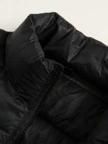 Men's Lightweight Stand Collar Down Jacket, Black Portable Packable Lightweight Down Coat, Minimalist Warm Short Jacket For Daily Commute - Black - View 3