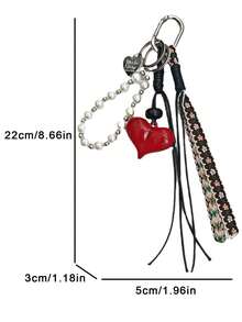 Nicekee Heart Pendant Beaded Braided Strap Keychain, Clip-On Bag Charm, Phone Pendant, Creative Vintage Daily Travel Key Ring, Gift Accessory For Small Item Storage - Multicolor - View 4