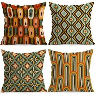 4pcs/1pc Vintage Geometric Pattern Pillow Case, Single-Sided Printed Pillow Case, Suitable For Living Room Bedroom Home Decor, All Season Pillow Case