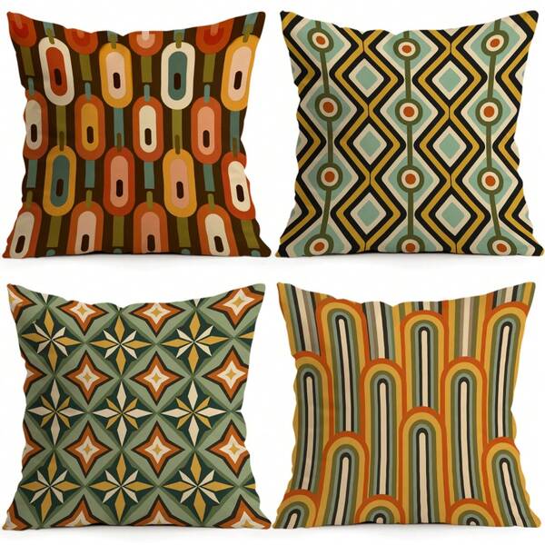 4pcs/1pc Vintage Geometric Pattern Pillow Case, Single-Sided Printed Pillow Case, Suitable For Living Room Bedroom Home Decor, All Season Pillow Case