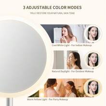 ALUSHEE 18cm HD Makeup Mirror With Built-In Fan, 3-Color Light Stepless Dimming, 3-Speed Adjustable Fan, Rechargeable Desktop Vanity Mirror, Suitable For Summer Makeup Use - Multicolor - View 6