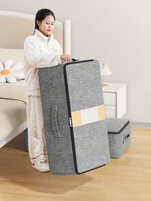 1pc Extra Large Capacity Underbed Storage Bag: Grey Fabric Design, Drawer-Style Storage Bag, Seasonal Clothing Storage Bag, Easily Store Bedding And Clothes, Space-Saving, Home Essential, Suitable For Dorms - Grey - View 6