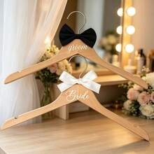 1pc Wedding Hanger, Groom & Bride Outfit Hanging Rack, Silk Ribbon Bow Print Design, Thanksgiving, Wedding Venue, Bridal Room, Wardrobe, Dress Display, Suit Storage, Wedding Decor Hanger - Multicolor - View 6