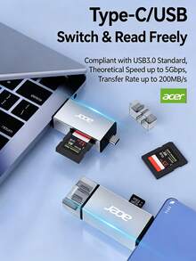 Acer 85‑3.0 Single-Slot / 3.0 Dual-Slot / 3.2 Dual-Slot Dual-Card Reader USB‑A+Type‑C Dual-Head SD/TF Card Reader For Phone, Computer, Laptop, Camera, Drone, Dash Cam Storage Card - View 2